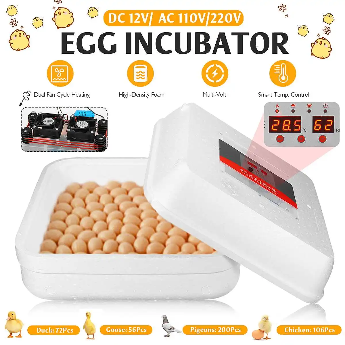 40W Farm Hatchery Incubator Half-Automatic Chicken Egg Incubator Hatchery Equipment 106 Eggs Incubator Machine Duck Bird Brooder
40W Farm Hatchery Incubator Half-Automatic Chicken Egg Incubator Hatchery Equipment 106 Eggs Incubator Machine Duck Bird Brooder