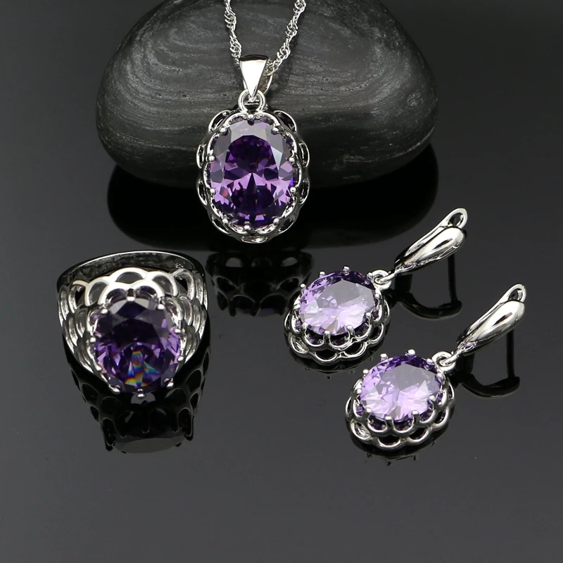 Fashion Women Jewelry 925 Silver Bridal Jewelry Sets Purple Amethyst Earrings Pendant Ring Necklace
Fashion Women Jewelry 925 Silver Bridal Jewelry Sets Purple Amethyst Earrings Pendant Ring Necklace