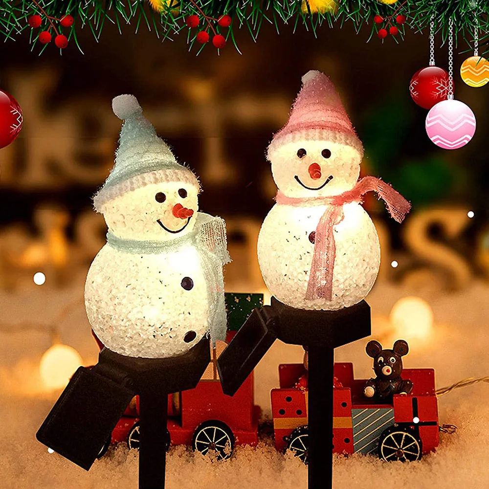 

Рождественские светильники на солнечной батарее для газона, уличный светодиодный светильник в виде снеговика, садовый декор, стоечные свет...