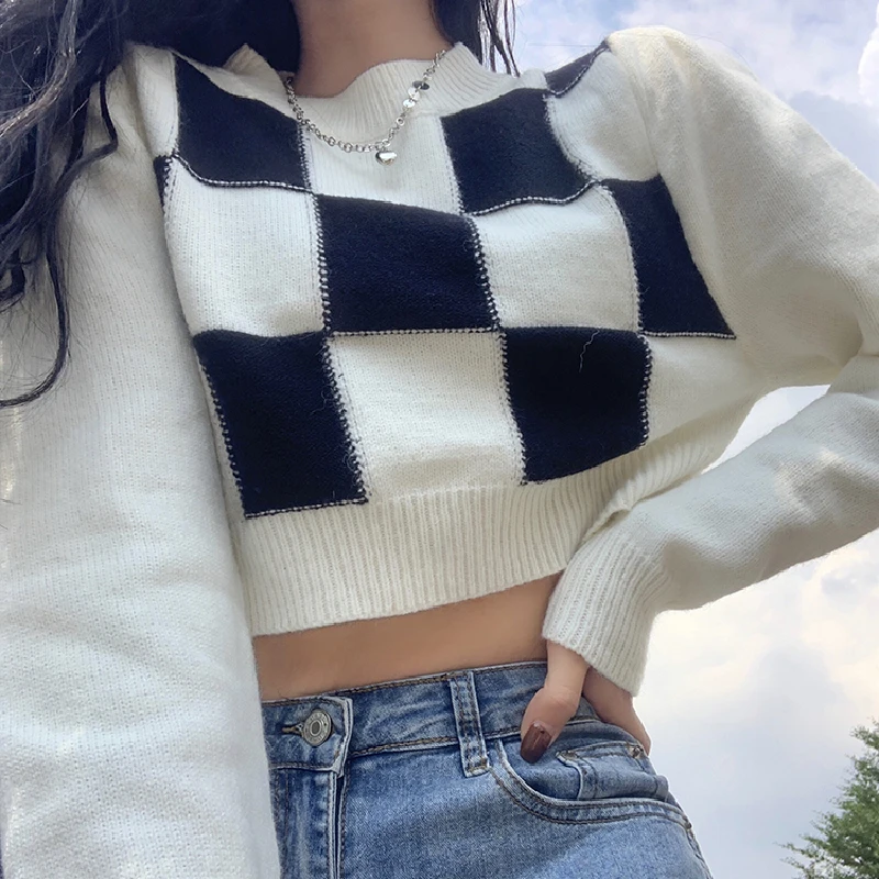 Retro Y2K Argyle Knitted Sweater Women Autumn Winter 2021 Fashion Loose Korean V-neck Street Style Cropped Pullovers
Retro Y2K Argyle Knitted Sweater Women Autumn Winter 2021 Fashion Loose Korean V-neck Street Style Cropped Pullovers