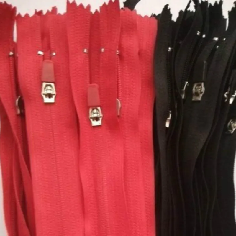 

100PCS/LOT Nylon Zipper Fasteners Red Black CLOSE END Pu SLIDER SPORTS POCKET COLLAR Sewing ACCESSORIES