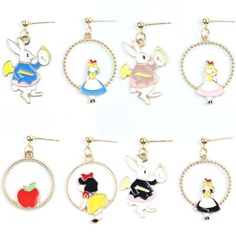 Alice Girl Rabbit Asymmetric Drop Earring Wonderland Princess Clock Enamel Women's Earrings Cartoon Lovely Jewelry Ear Studs 
Alice Girl Rabbit Asymmetric Drop Earring Wonderland Princess Clock Enamel Women's Earrings Cartoon Lovely Jewelry Ear Studs