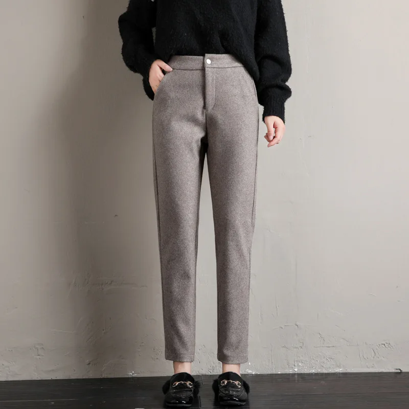 Feet Thicken Slim Wool Cropped Trousers Casual Gray Elastic Waist Women's Woolen Harem Pants For Autumn Winter Pencil
Feet Thicken Slim Wool Cropped Trousers Casual Gray Elastic Waist Women's Woolen Harem Pants For Autumn Winter Pencil