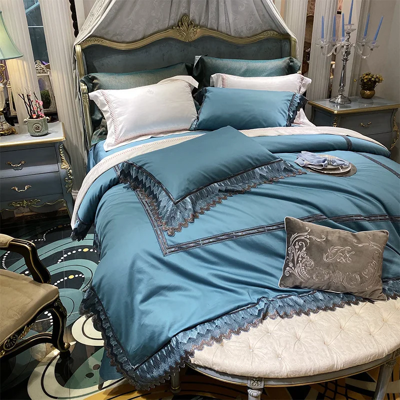 Luxurious Egyptian long staple cotton 140s Lace Pure Color Satin Silky Bedding Set Duvet Cover Sheet Pillowcase King Queen 4 PCS
Luxurious Egyptian long staple cotton 140s Lace Pure Color Satin Silky Bedding Set Duvet Cover Sheet Pillowcase King Queen 4 PCS