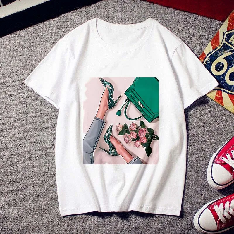 Women T shirt Fashion High heels printed Tees Tops clothing New Summer t-shirt Harajuku personality Thin section tshirt female 
Women T shirt Fashion High heels printed Tees Tops clothing New Summer t-shirt Harajuku personality Thin section tshirt female