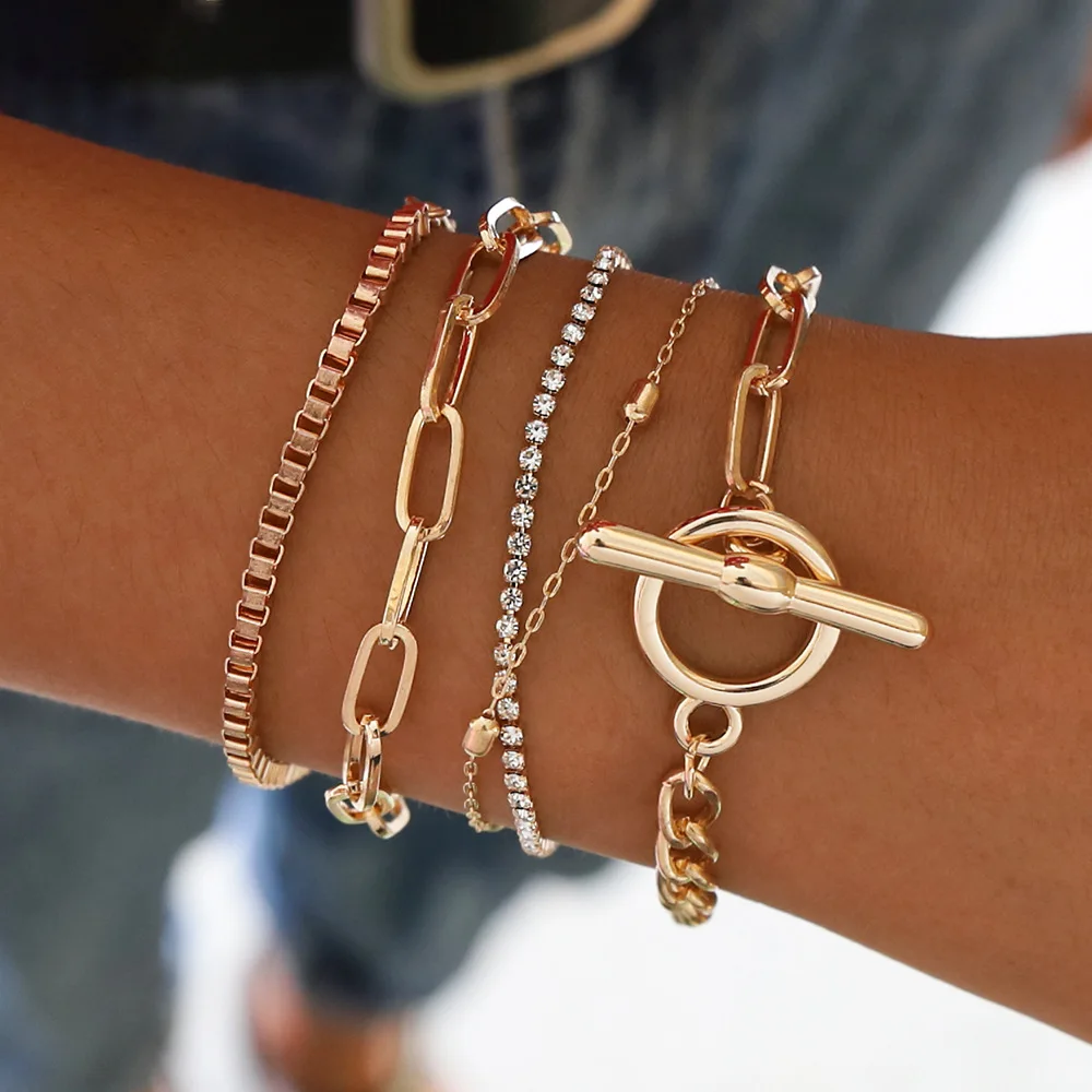 Punk Crystal Thick Chain Bracelet Female Bohemian Gold Silver Color Geometric Chain OT Buckle Bracelet Set On Hand Party Jewelry
Punk Crystal Thick Chain Bracelet Female Bohemian Gold Silver Color Geometric Chain OT Buckle Bracelet Set On Hand Party Jewelry