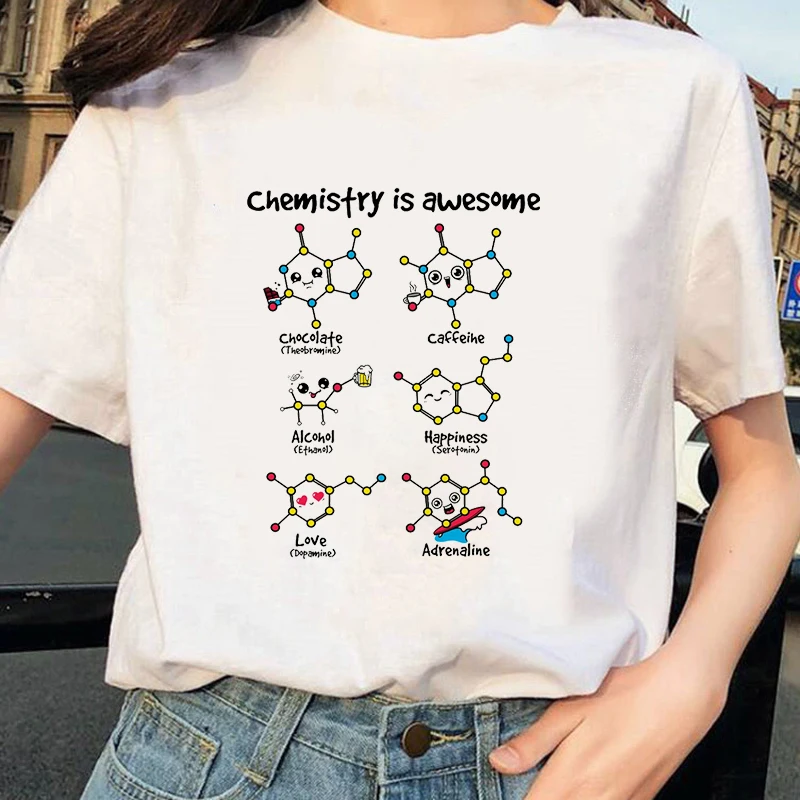 

Tshirt Women Kawaii Chemistry Is Awesome Printed Funny Graphic Tees Women Harajuku Summer White T Shirt Female Tee Tops