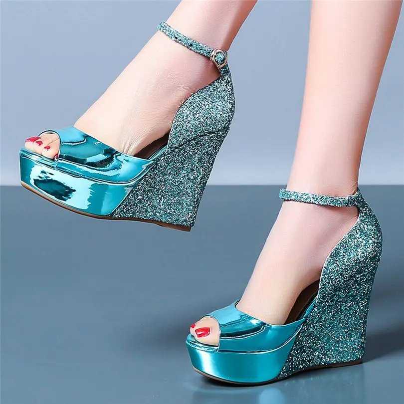 Party Pumps Women's Bling Bling Glitter Leather Sandals Platform Wedge High Heels Open Toe Ankle Strap Wedding Shoes
Party Pumps Women's Bling Bling Glitter Leather Sandals Platform Wedge High Heels Open Toe Ankle Strap Wedding Shoes