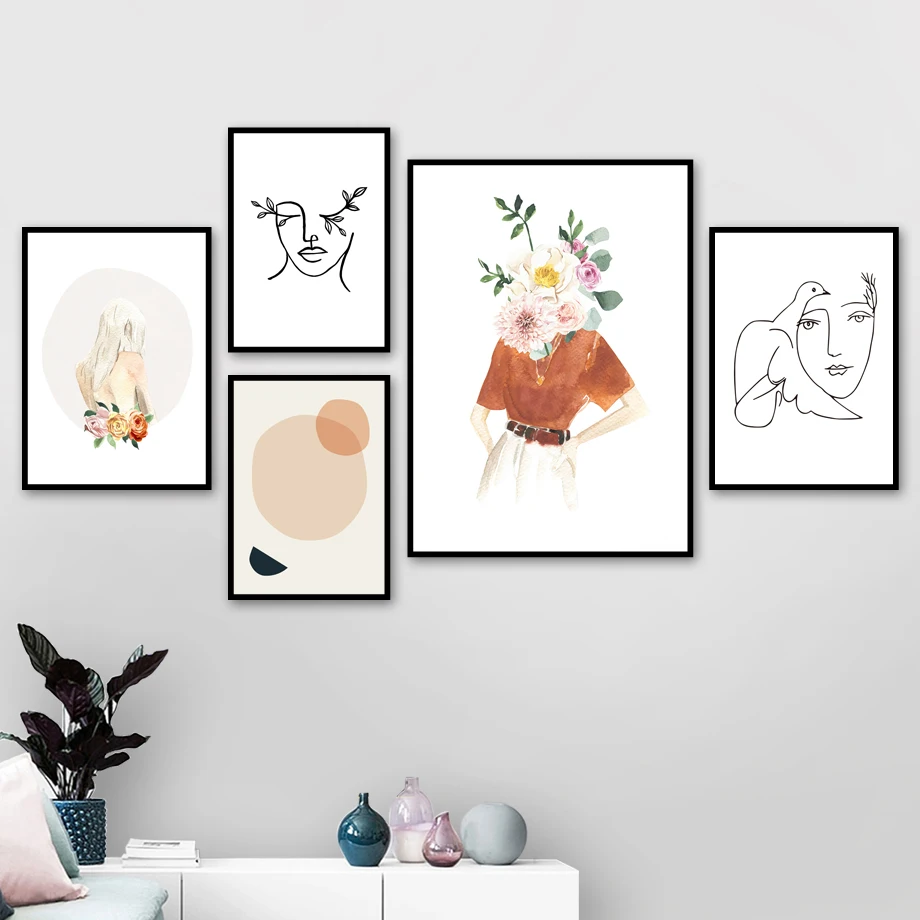 Abstract illustration Flower Girl Face Line Nordic poster Modern simple Wall Canvas Painting for bedroom livingroom Home decor
Abstract illustration Flower Girl Face Line Nordic poster Modern simple Wall Canvas Painting for bedroom livingroom Home decor