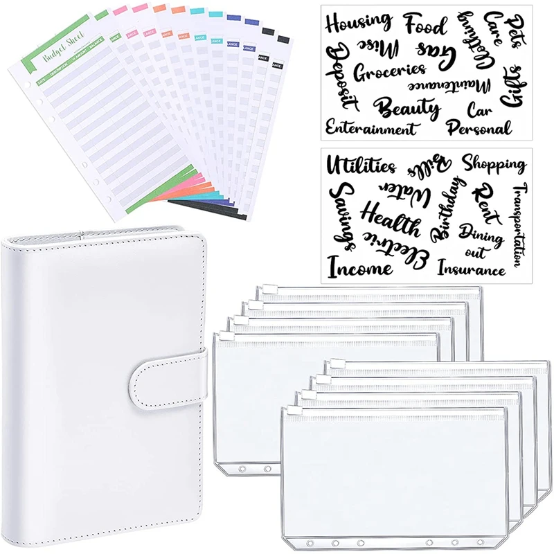 A6 PU Leather Notebook Binder Budget Planning Notepad,6 Ring Binder Sleeves,8 Binder Pockets,12 Expense Budget Sheets
A6 PU Leather Notebook Binder Budget Planning Notepad,6 Ring Binder Sleeves,8 Binder Pockets,12 Expense Budget Sheets