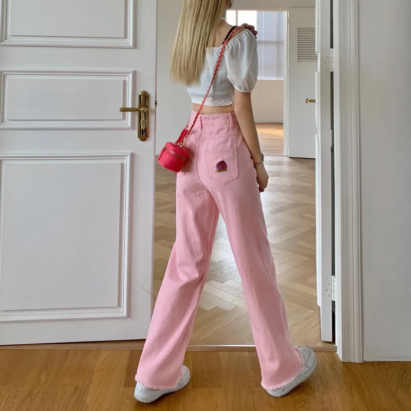 Women's Wide Leg Jeans Embroidered Pink High Waist Thin Straight Frilled Autumn New Trousers Versatile Classic Fashion Wearing
Women's Wide Leg Jeans Embroidered Pink High Waist Thin Straight Frilled Autumn New Trousers Versatile Classic Fashion Wearing