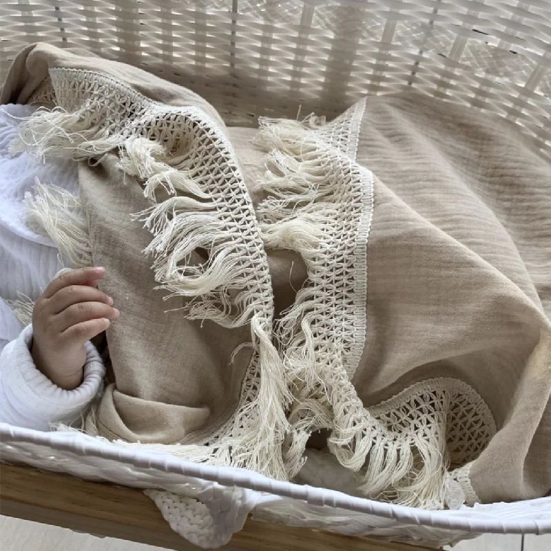 Muslin Детские Одеяло s кисточкой хлопок Прием пеленки для новорожденных Обёрточная