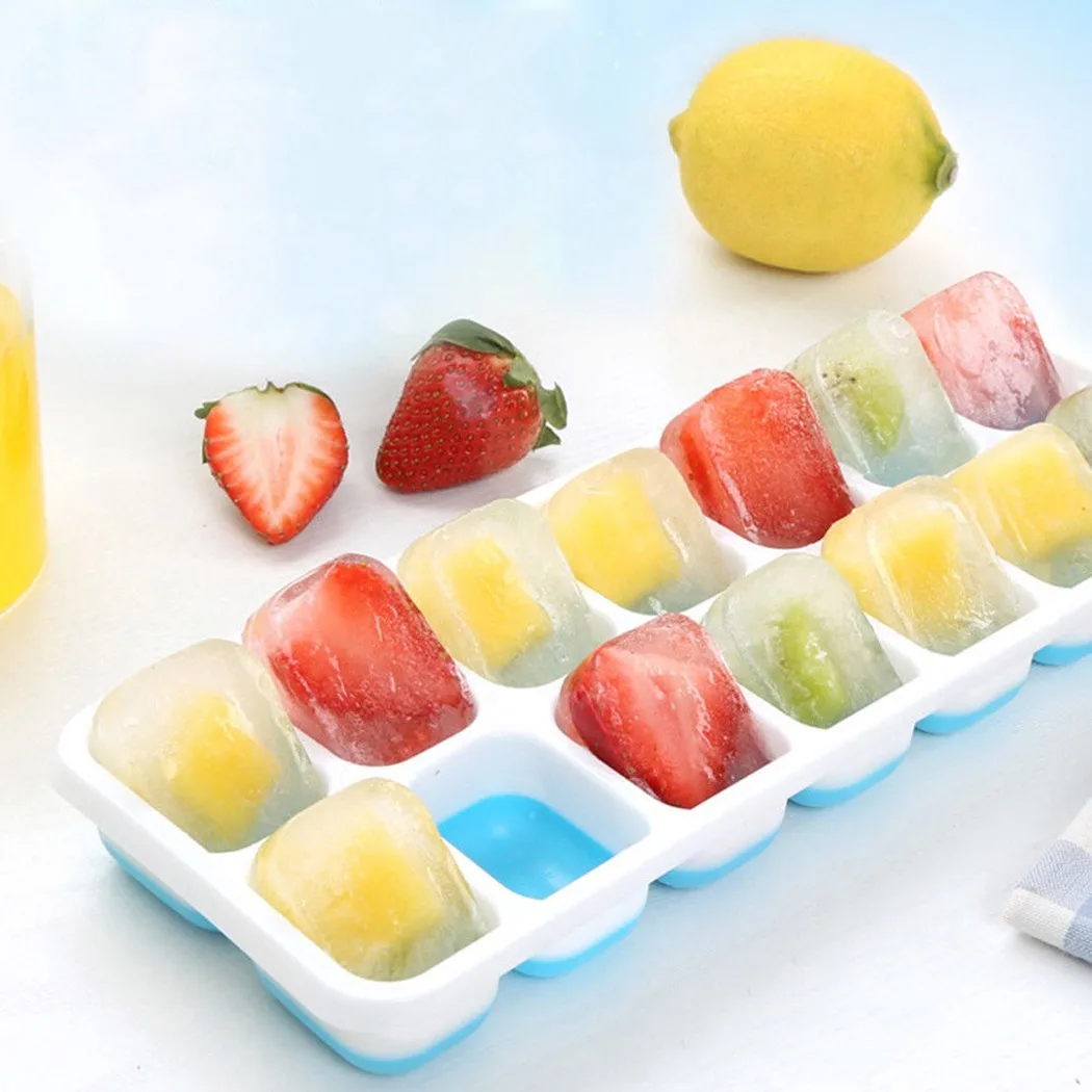 

1 Pcs Ice Cube Tray 14 Holes Silicone245*95*29 Mm Ices Maker Mold Trays Containers With Cover Ice Cream Tools