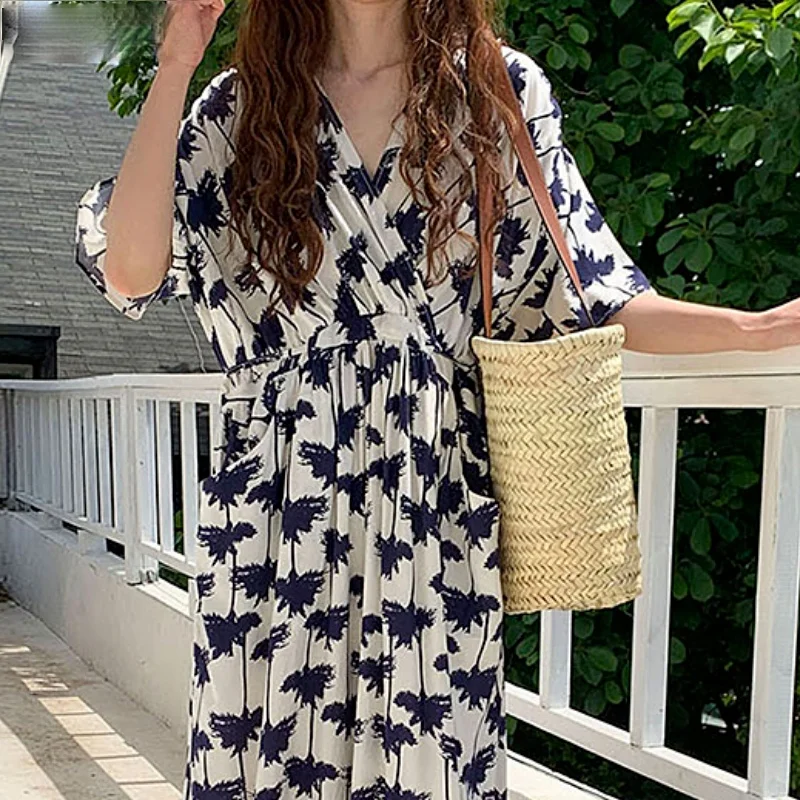 LIZI Women Dress 2021 Summer Korean Fashion Retro Elegant V-neck Cross-design Tie Waist Pocket Print Short-sleeved Dresses
LIZI Women Dress 2021 Summer Korean Fashion Retro Elegant V-neck Cross-design Tie Waist Pocket Print Short-sleeved Dresses