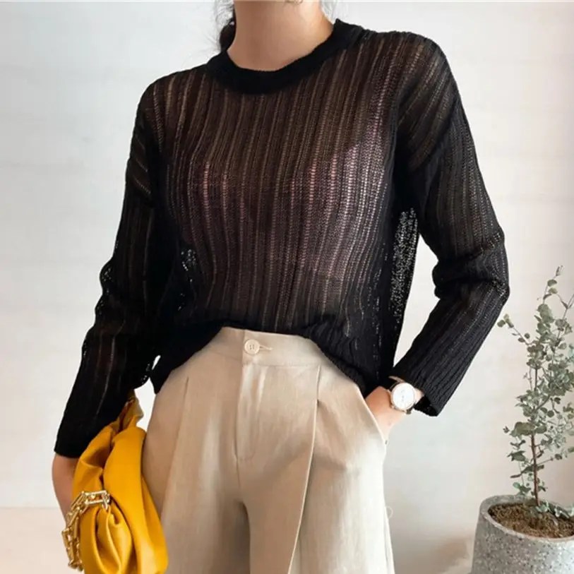 HziriP Hollow Out Sext Femme Tops Knitwear Sunscreen Unicolor Knitted 2021 Chic Summer Full Sleeves Pullovers Women Sweaters
HziriP Hollow Out Sext Femme Tops Knitwear Sunscreen Unicolor Knitted 2021 Chic Summer Full Sleeves Pullovers Women Sweaters