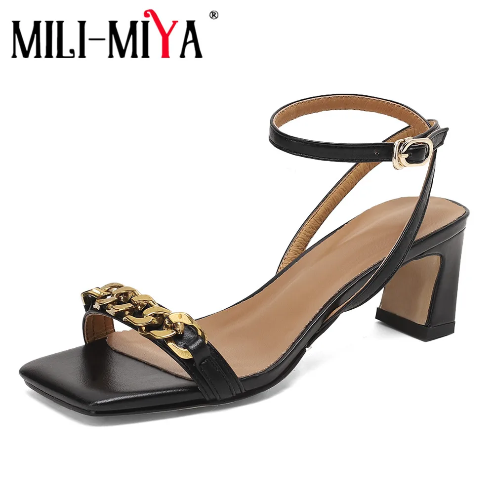 MILI-MIYA Fashion Genuine Leather Women Sandals 2021 Luxury Metal Decorations Chain Square Peep Toe High Heels Ladies New Summer
MILI-MIYA Fashion Genuine Leather Women Sandals 2021 Luxury Metal Decorations Chain Square Peep Toe High Heels Ladies New Summer