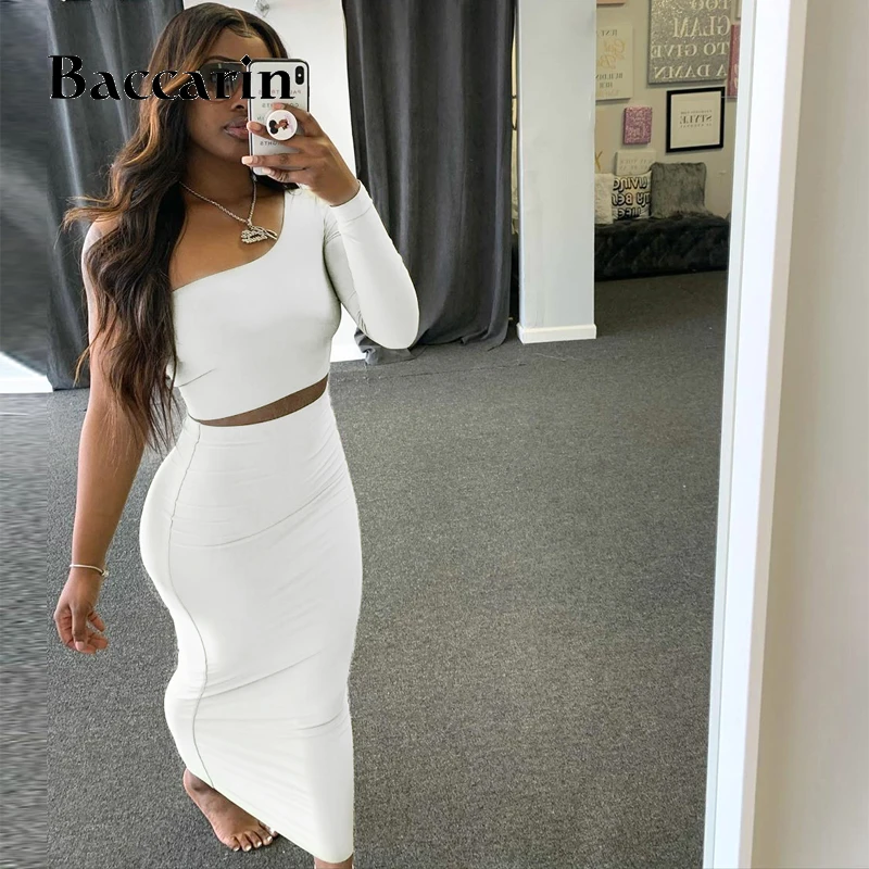 Baccarin Women Two Piece Set Crop Top Long Sleeve One Shoulder Elegant Midi Skirt Bodycon Sexy Streetwear Autumn Winter Matching
Baccarin Women Two Piece Set Crop Top Long Sleeve One Shoulder Elegant Midi Skirt Bodycon Sexy Streetwear Autumn Winter Matching