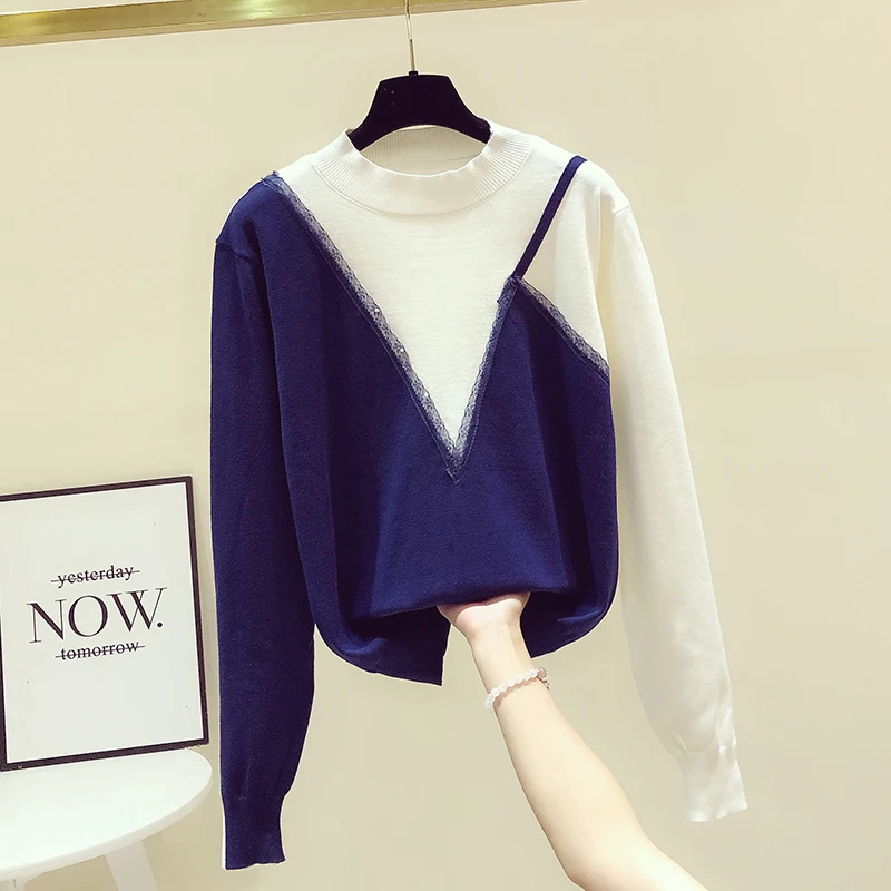 Fake two piece knitted sweaters women Contrast color pullovers autumn lace patchwork half high collar sweater women jumpers
Fake two piece knitted sweaters women Contrast color pullovers autumn lace patchwork half high collar sweater women jumpers