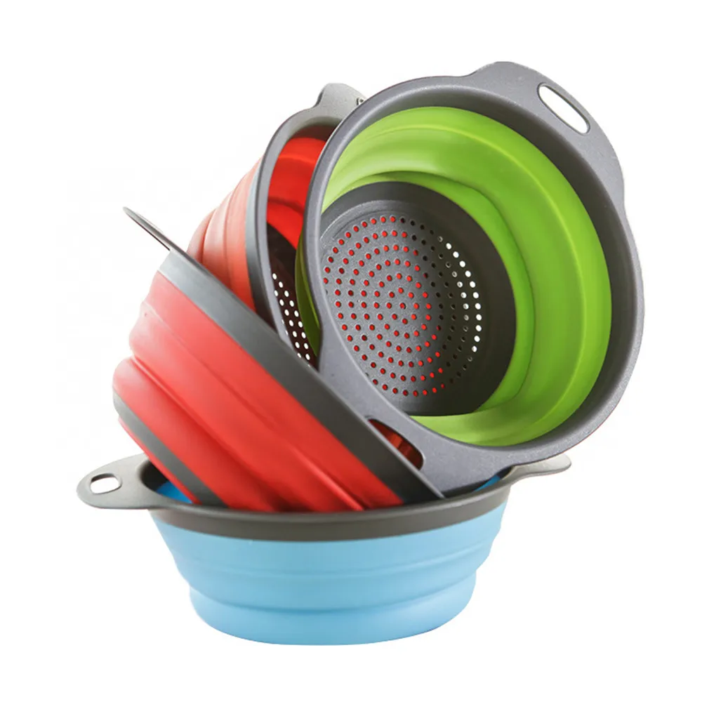 

Folding Silicone Drain Kitchen Gadget Utensils Foldable Strainer Fruit Wash Colander Accessories Drainer Noise Salad Spinner