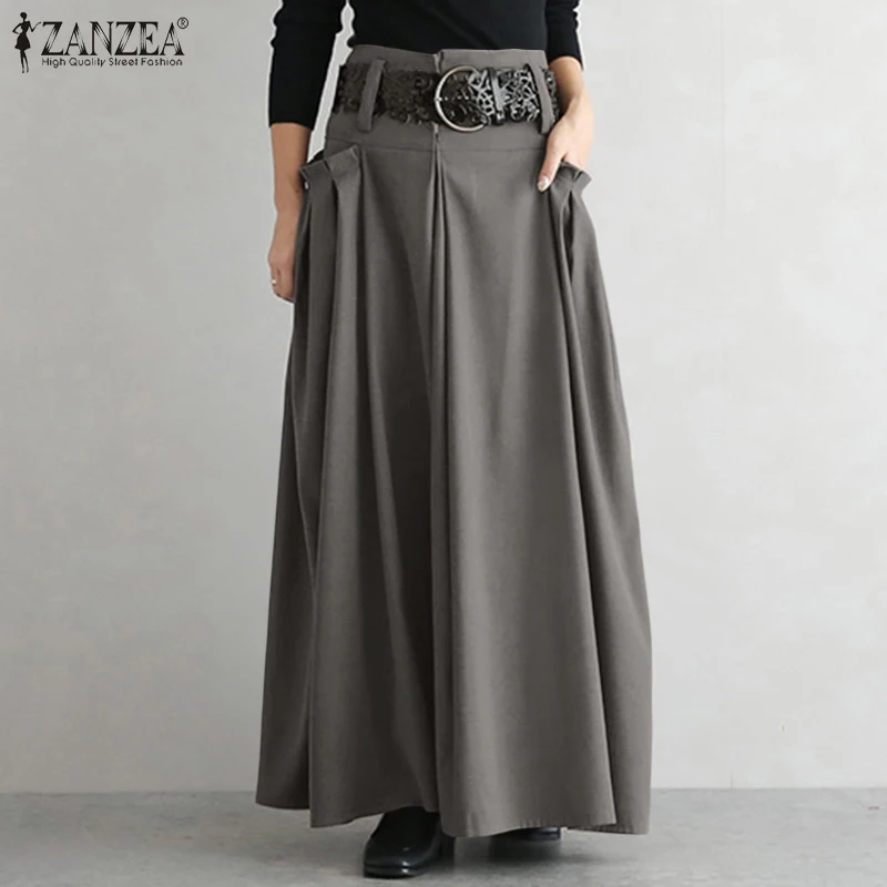 

ZANZEA повседневная юбка с высокой талией юбки летние женские юбки макси, однотонное платье трапециевидной формы с Faldas в винтажном стиле; С гал...