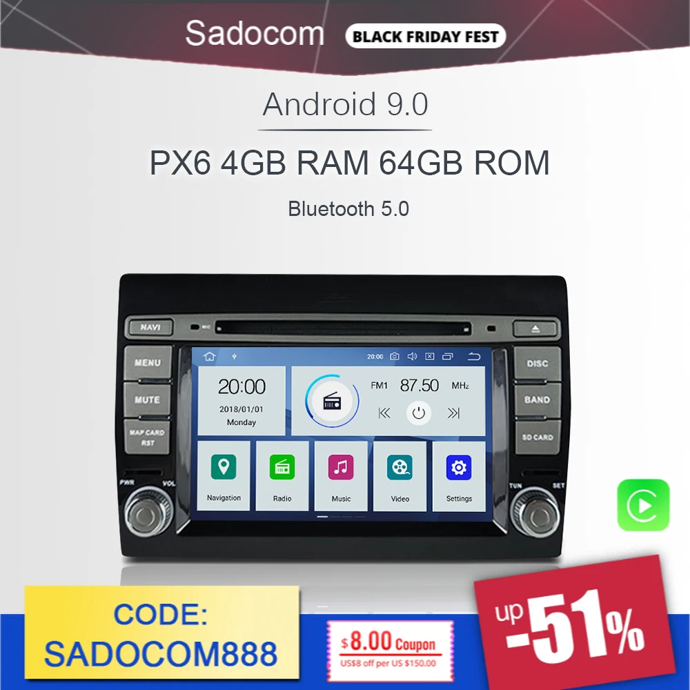 Автомобильный DVD плеер PX6 7 дюймов 2 din Android 10 0 6 ядер 64 Гб ПЗУ 4 навигация Авторадио