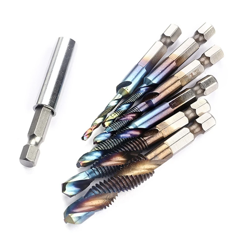 7pcs/set M3-M10 Hex Shank Blue Coated Screw Thread Metric Compound Tap Drill Bits with Extension Rod HX6C
7pcs/set M3-M10 Hex Shank Blue Coated Screw Thread Metric Compound Tap Drill Bits with Extension Rod HX6C