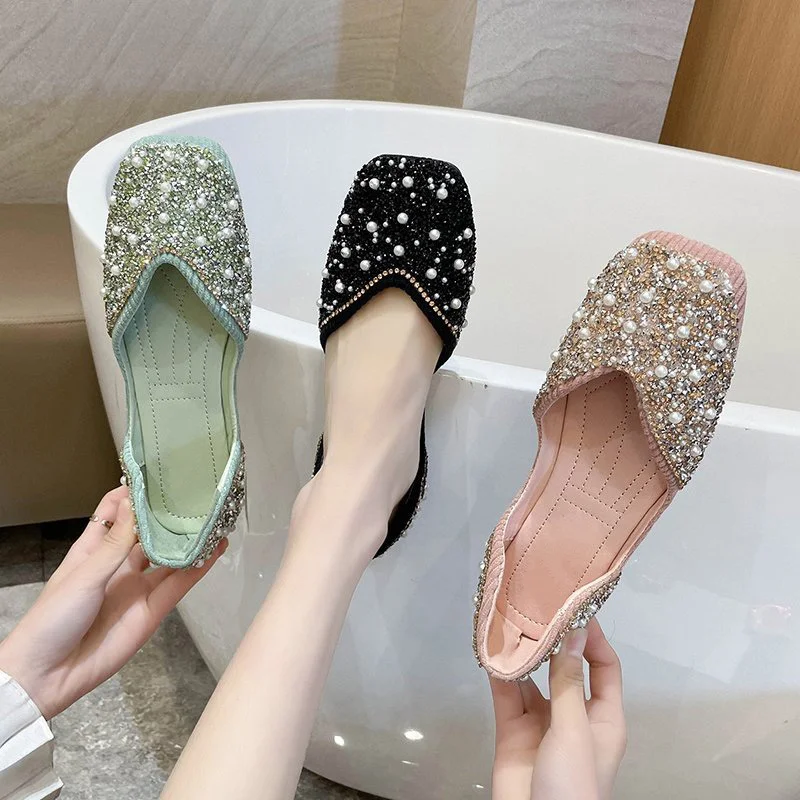 Sequin Ballet Dress Women's Shoes With Bow Pearl Rhinestone Decoration Flat Bhottom Square Toe Shallow Ladies Shoes 2021 Summer
Sequin Ballet Dress Women's Shoes With Bow Pearl Rhinestone Decoration Flat Bhottom Square Toe Shallow Ladies Shoes 2021 Summer
