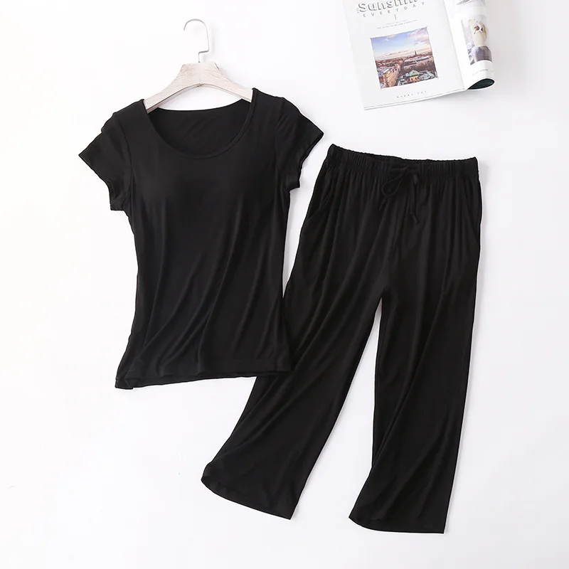 Black 2PCS Sleep Set Female Modal Homewear Pajamas Suit Intimate Lingerie Casual Sleepwear Short Sleeve Home Clothing Pyjamas
Black 2PCS Sleep Set Female Modal Homewear Pajamas Suit Intimate Lingerie Casual Sleepwear Short Sleeve Home Clothing Pyjamas