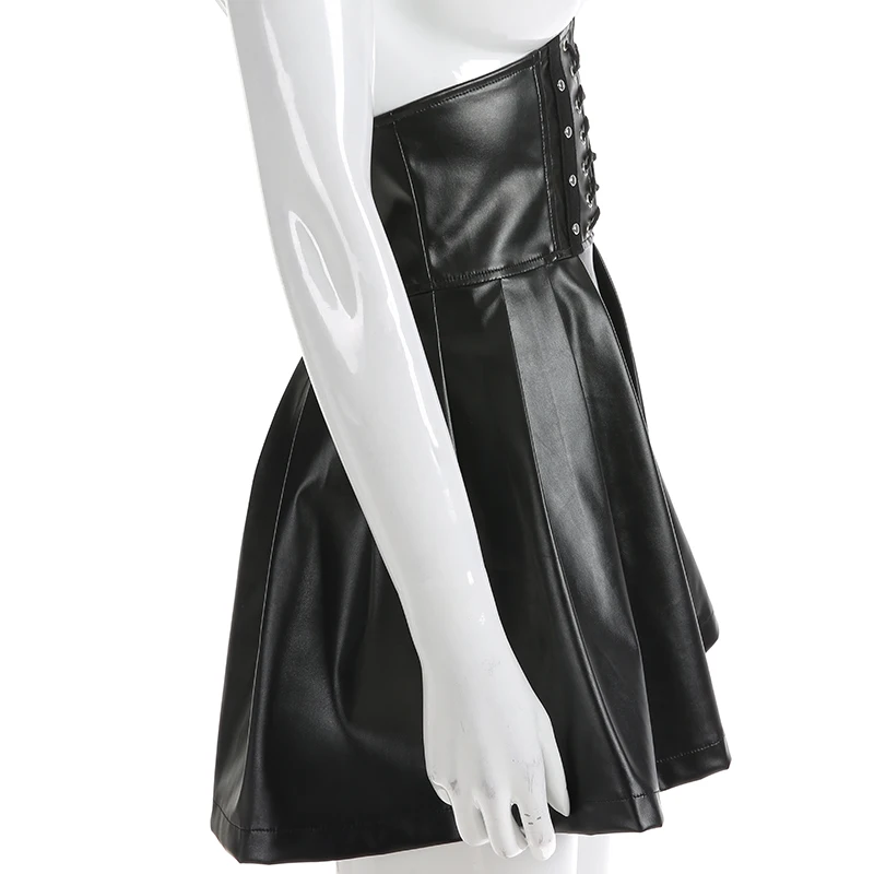 Black PU Leather Gothic Skirts Womens Moda Mujer Sexy Back Zipper Front Bandage High Waist Pleated Skirt Festival
Black PU Leather Gothic Skirts Womens Moda Mujer Sexy Back Zipper Front Bandage High Waist Pleated Skirt Festival