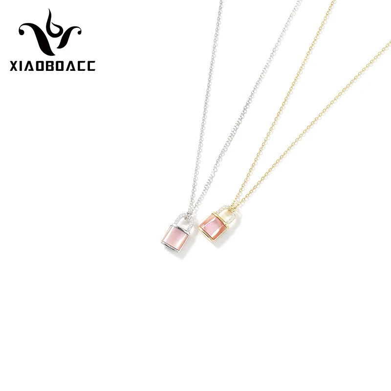 XIAOBOACC S925 Sterling Silver Necklace Korean Fashion Micro-Inlaid Zircon Pink Crystal Lock Pendant Choker Chains for Women
XIAOBOACC S925 Sterling Silver Necklace Korean Fashion Micro-Inlaid Zircon Pink Crystal Lock Pendant Choker Chains for Women