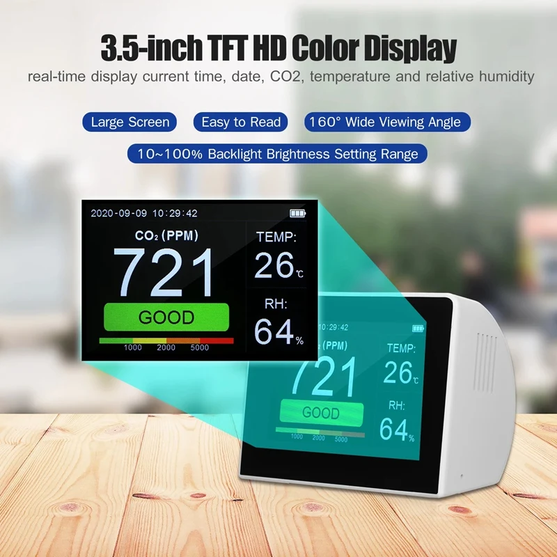 Multifunctional Air Quality Detector Temperature Humidity Monitor Desktop CO2/RH/Temp. Indoor/Outdoor CO2 Meter Tester
Multifunctional Air Quality Detector Temperature Humidity Monitor Desktop CO2/RH/Temp. Indoor/Outdoor CO2 Meter Tester