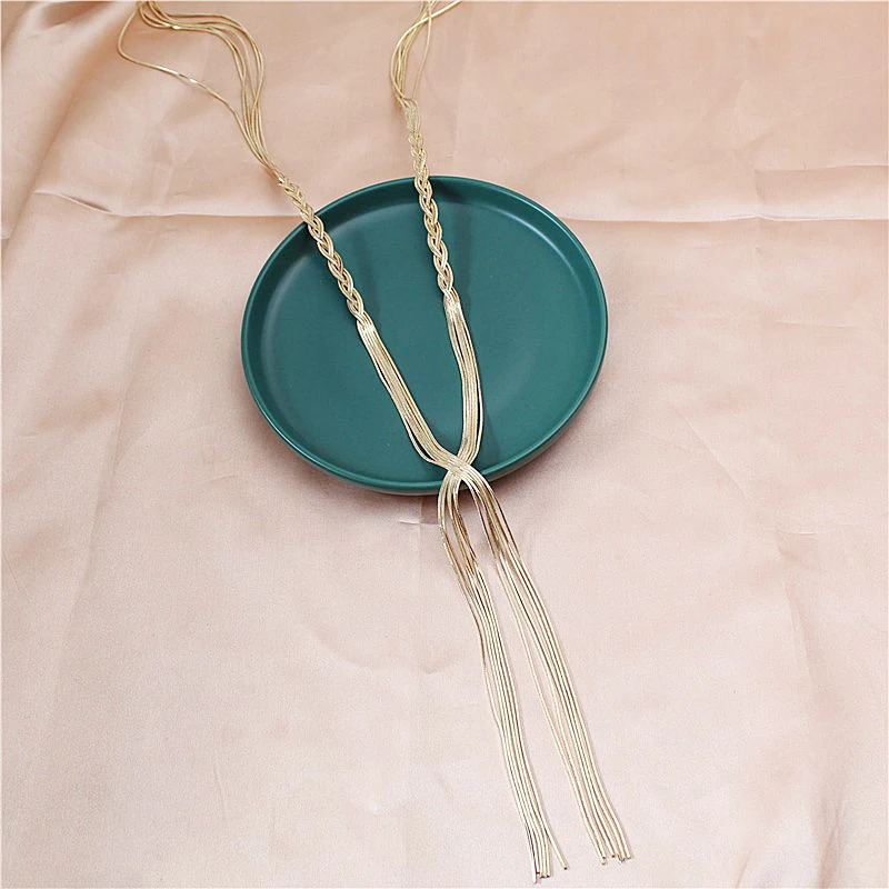 Long Statement Twisted Y Shape Gold Tassel Necklace for Women Female Wedding Daily Pendant Sweater Jewelry Accessories | Украшения и