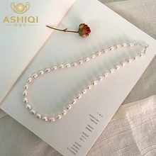 ASHIQI Real Freshwater Pearl Necklace 925 Sterling Silver Clasp Jewelry for Women Natural Growth Pattern Gift