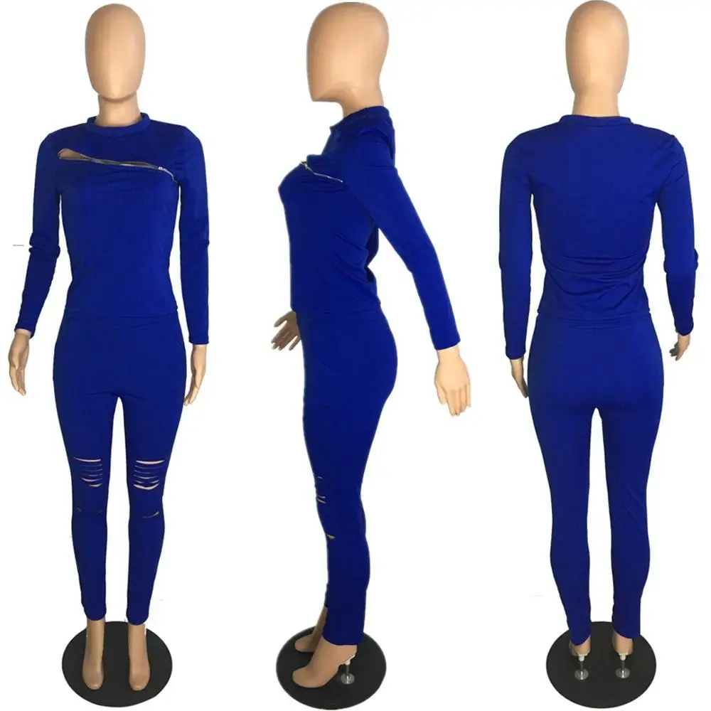 Hot Design Zipper Burn Out Hole Two Piece Sets Long Sleeve Sexy Hollow Out Top+Pants Solid Outfits Women Casual Club Suits Plus
Hot Design Zipper Burn Out Hole Two Piece Sets Long Sleeve Sexy Hollow Out Top+Pants Solid Outfits Women Casual Club Suits Plus