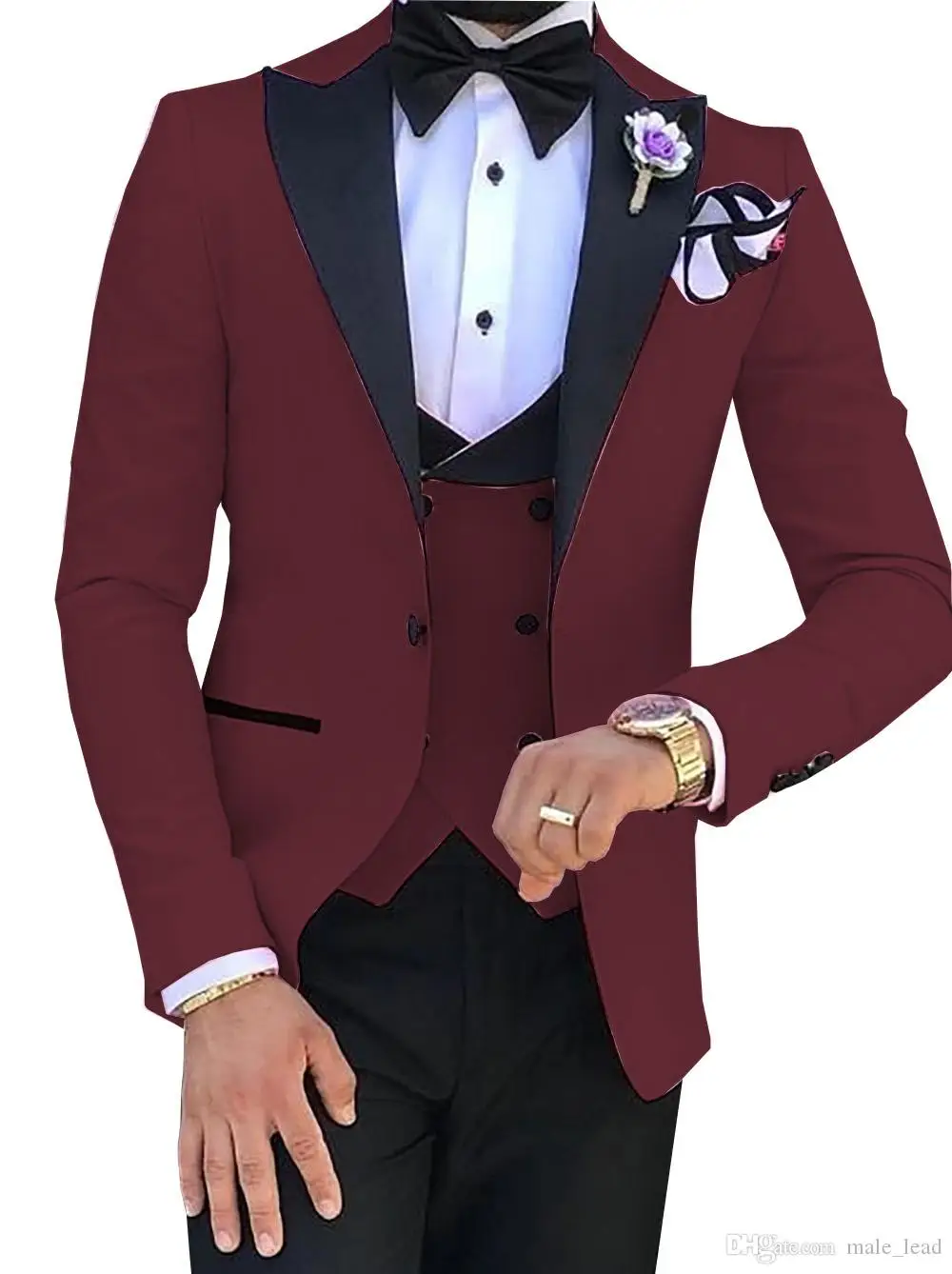 New Arrival Men Suits Burgundy and Black Groom Tuxedos Peak Lapel Groomsmen 3 Pieces ( Jacket+Pants+Vest+Bow Tie ) D269
New Arrival Men Suits Burgundy and Black Groom Tuxedos Peak Lapel Groomsmen 3 Pieces ( Jacket+Pants+Vest+Bow Tie ) D269