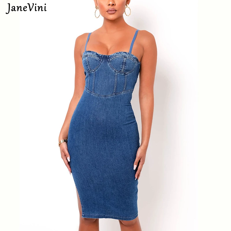 JaneVini 2021 Summer Sexy Casual Denim Midi Dresses for Women Removable Straps Side Split Ladies Bodycon Jeans Dress Streetwear
JaneVini 2021 Summer Sexy Casual Denim Midi Dresses for Women Removable Straps Side Split Ladies Bodycon Jeans Dress Streetwear