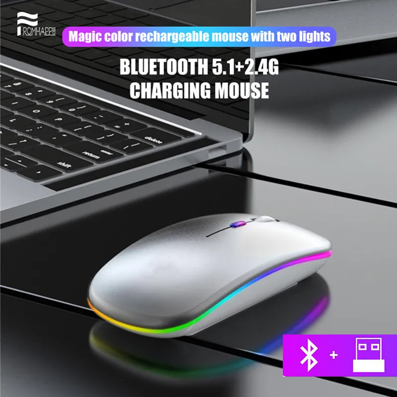 Bluetooth беспроводная с USB перезаряжаемая мышь RGB BT5.1 для ноутбука, ПК, Macbook, игровая мышь 2,4 ГГц 1600DPI 
Bluetooth беспроводная с USB перезаряжаемая мышь RGB BT5.1 для ноутбука, ПК, Macbook, игровая мышь 2,4 ГГц 1600DPI