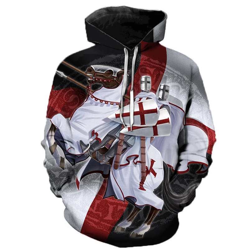 Men Black Hoodie Sweatshirts Oversize 3D Print Knight Templar Pullover Long Sleeve Sweat Homme Hoodie Streetwear Casual Hoodies