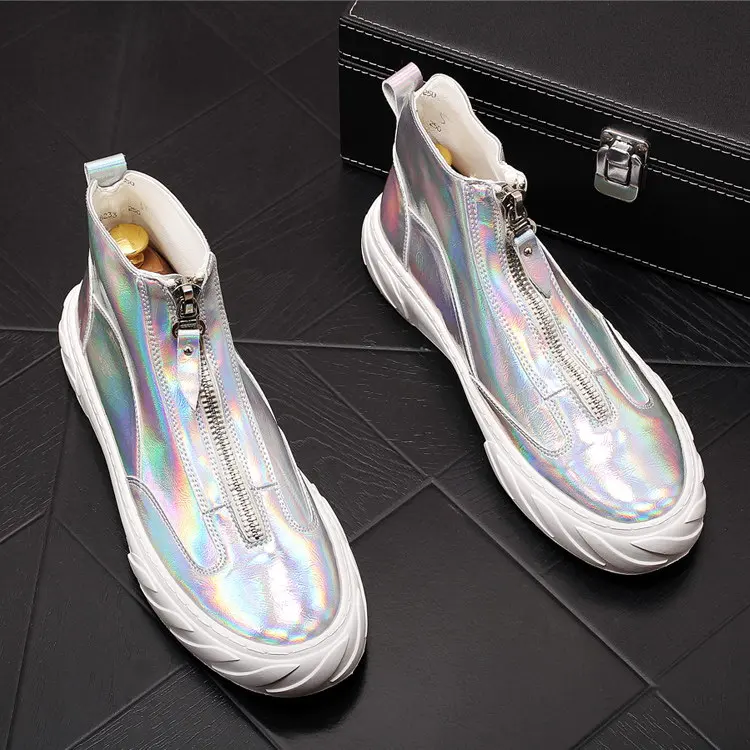 ERRFC Personalized Men Silver Casual Comfort Shoes High Top Front Zip Man Fashion Gold Leisure Shoes Platform Party Show Zapatos
ERRFC Personalized Men Silver Casual Comfort Shoes High Top Front Zip Man Fashion Gold Leisure Shoes Platform Party Show Zapatos