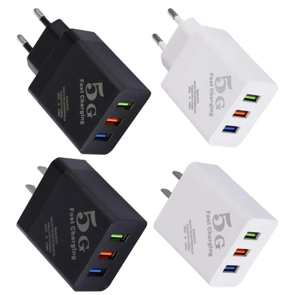 Дорожное Сетевое зарядное устройство с 3 USB портами 5 В 2400 мА 90 мм x 45 25