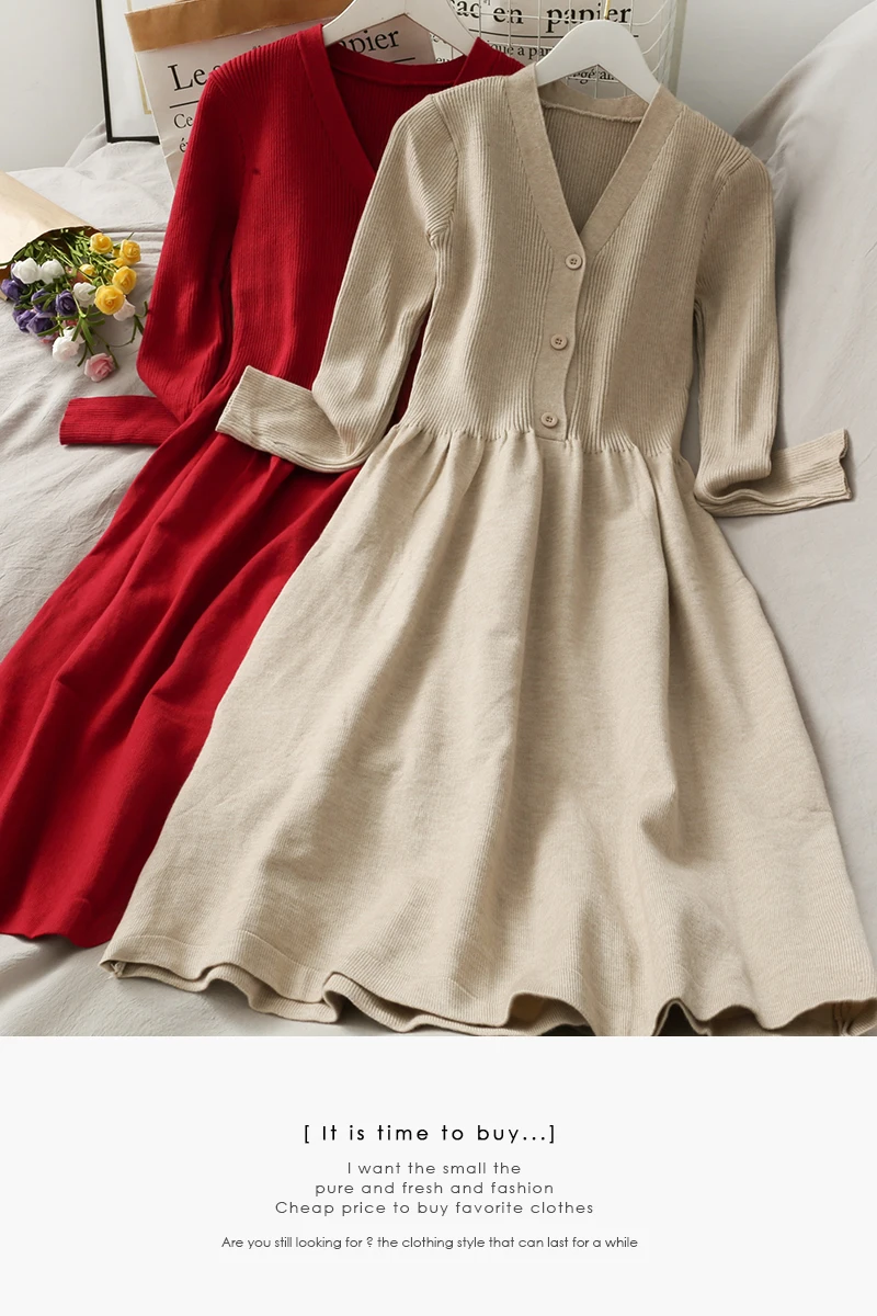 Autumn Winter Sweater Dress 2020 V-neck Mid-Length High Waist Sweater Dress womens Solid Color Sweet casual Base Knitted Dress
Autumn Winter Sweater Dress 2020 V-neck Mid-Length High Waist Sweater Dress womens Solid Color Sweet casual Base Knitted Dress