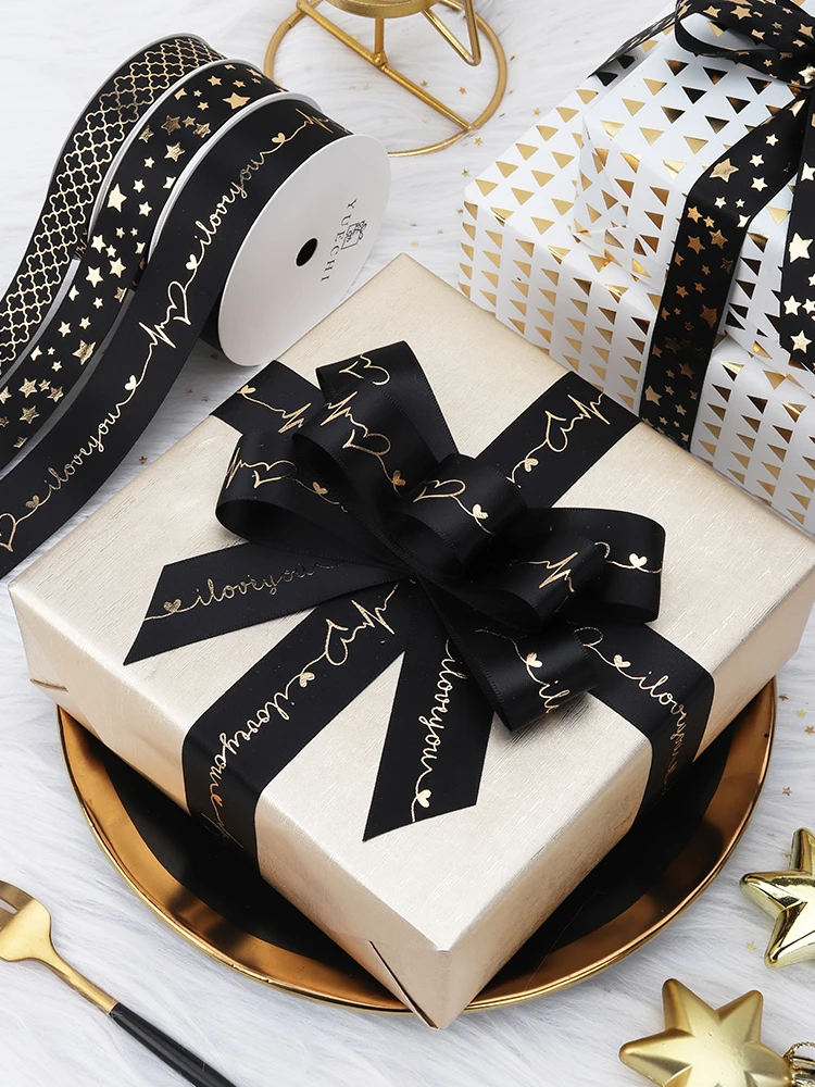 2 ярда позолоченная черная лента Подарочная коробка для влюбленных упаковка