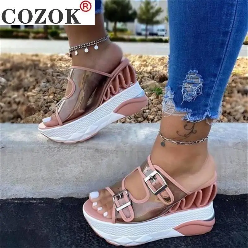 Women Sandals Comfortable and Light Color Matching Slope Transparent PU Double Buckle Fluorescent Green Wave Slippers Womens
Women Sandals Comfortable and Light Color Matching Slope Transparent PU Double Buckle Fluorescent Green Wave Slippers Womens