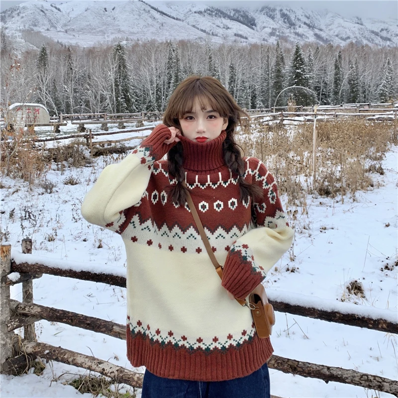 Chic Winter Thick Arygle Vintage Christmas Sweaters Winter Turtleneck Soft Patchwork Pullovers Lazy Style Loose Oversize Jumpers
Chic Winter Thick Arygle Vintage Christmas Sweaters Winter Turtleneck Soft Patchwork Pullovers Lazy Style Loose Oversize Jumpers