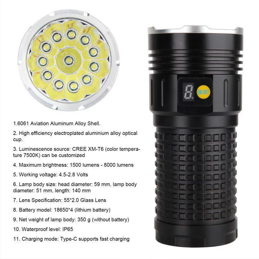 Hiking Waterproof Camping Hand Torch Insulation Protection Outdoor Night Fishing Flashlight USB Rechargeable Power Display
Hiking Waterproof Camping Hand Torch Insulation Protection Outdoor Night Fishing Flashlight USB Rechargeable Power Display
