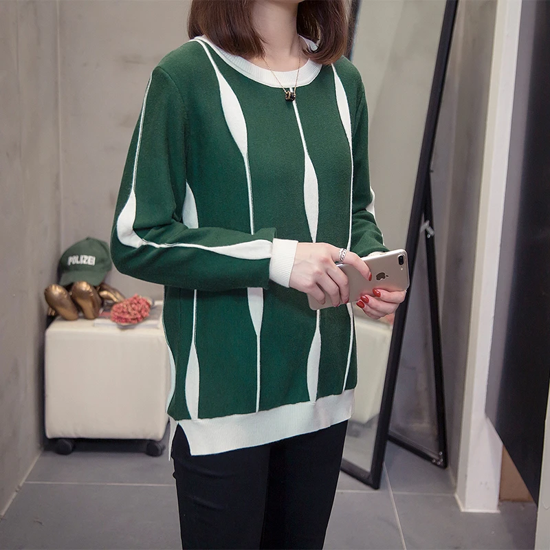 Plus Size Striped Knitted Pullover Sweaters Women 2021 Autumn Winter Korean Long Sleeve Knitwear Tops Oversize Female Jumpers | Женская