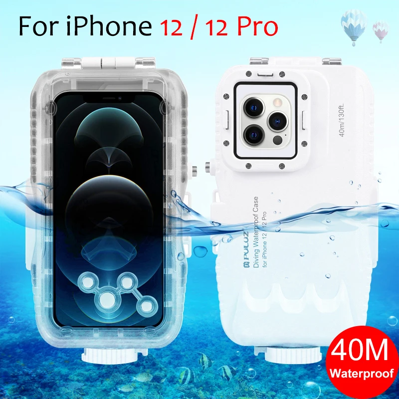 

PULUZ iPhone 12 12 Pro Водонепроницаемый Дайвинг Корпус фото принимать видео подводный чехол мобильный телефон бокс для подводной съемки 40m / 130ft