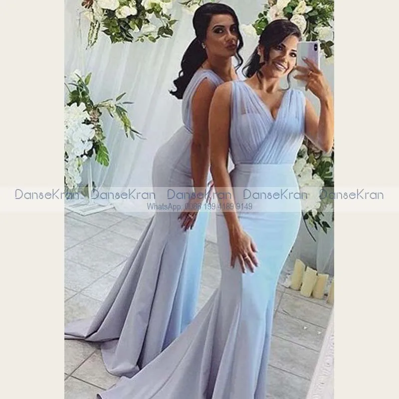 Light Blue Bridesmaid Dresses 2021 V-Neck Mermaid Wedding Party Dresses for Bridesmaid Tulle Top Satin Wedding Evening Dress
Light Blue Bridesmaid Dresses 2021 V-Neck Mermaid Wedding Party Dresses for Bridesmaid Tulle Top Satin Wedding Evening Dress