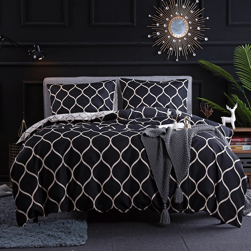 Black Geometric Bedding Set Polyester Sanding Duvet Cover Set King/Queen Size Bed Linens Bedclothes Net Mesh Pattern Beddings
Black Geometric Bedding Set Polyester Sanding Duvet Cover Set King/Queen Size Bed Linens Bedclothes Net Mesh Pattern Beddings