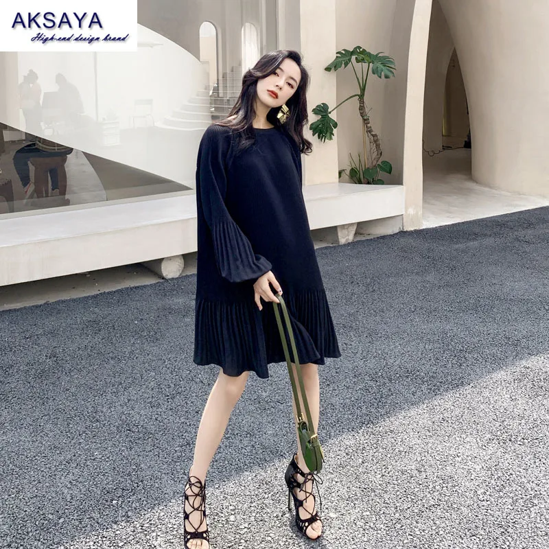 AKSAYA Spring Summer Loose Fashion Temperament Black Long Sleeve Dress Drape Covers Belly Chiffon Skirt Female High Quality Sexy
AKSAYA Spring Summer Loose Fashion Temperament Black Long Sleeve Dress Drape Covers Belly Chiffon Skirt Female High Quality Sexy